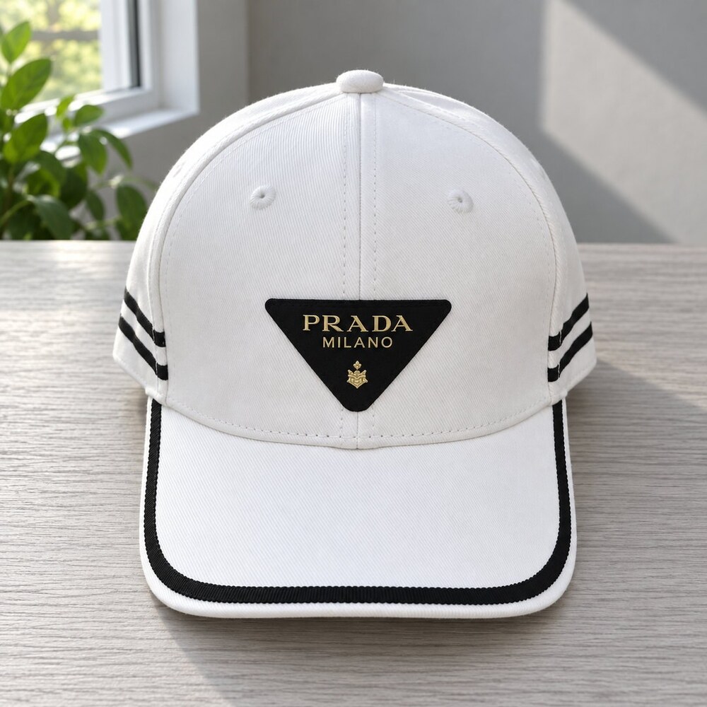 Prada White Cap with Gold Logo Patch